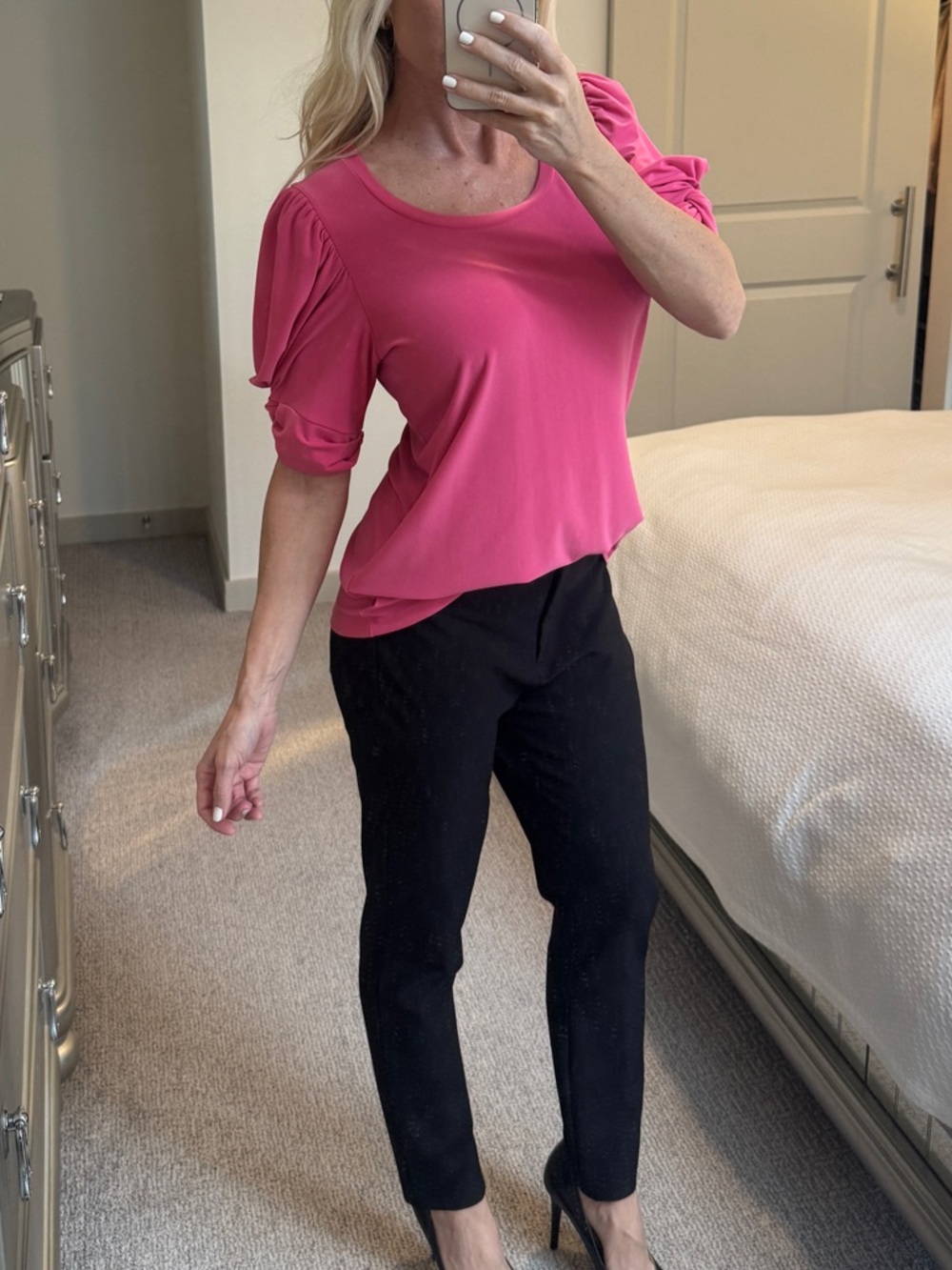 Joseph Ribkoff Bright Pink Puff-Sleeve Top Size 10